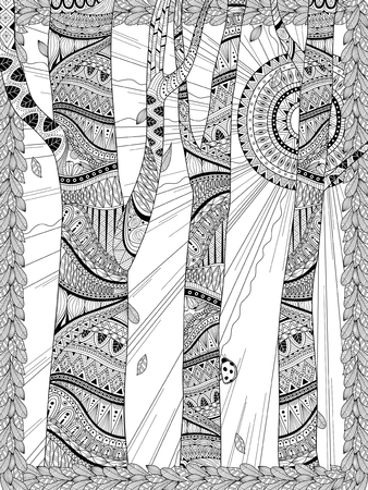 mysterious forest coloring page in exquisite lineのイラスト素材