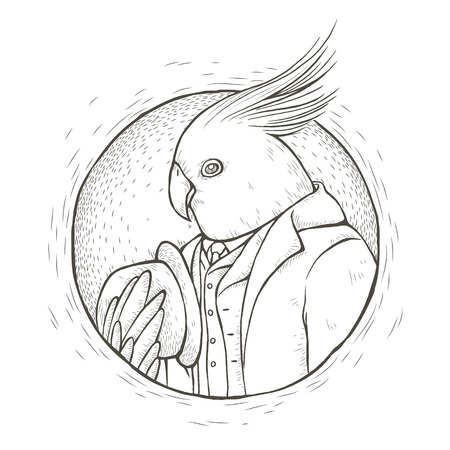 gentleman parrot coloring page in exquisite line styleのイラスト素材