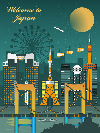 fascinating Japan night scene travel poster designのイラスト素材