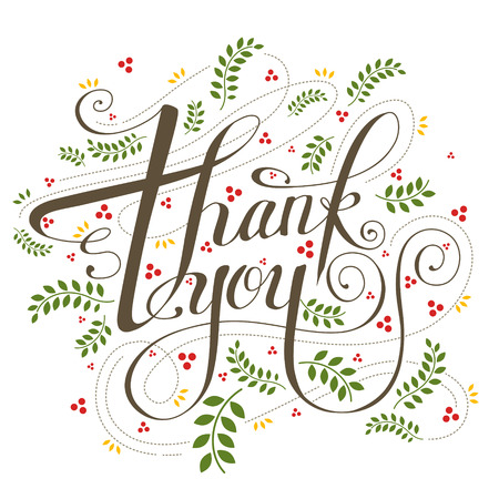 thank you calligraphy design with lovey decorationのイラスト素材