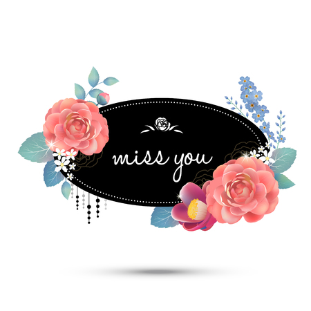 roses and camellia greeting card template design in watercolor styleのイラスト素材