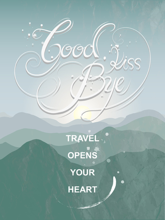 graceful goodbye kiss calligraphy poster design with mountain backgroundのイラスト素材