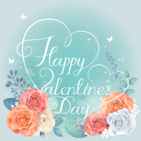 romantic Valentine's day calligraphy design with floral elementsのイラスト素材