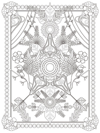 attractive floral coloring page in symmetry shapeのイラスト素材