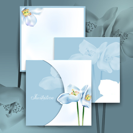 romantic watercolor flowers invitation template design in blueのイラスト素材