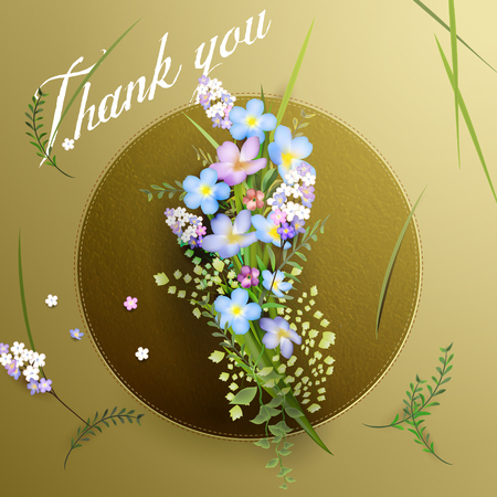 romantic watercolor flowers thank you card design templateのイラスト素材