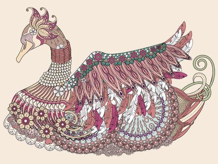 elegant swan coloring page with gorgeous decorative feathersのイラスト素材
