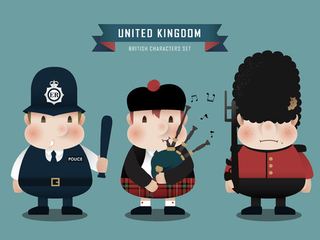 lovely British characters collection set in flat styleのイラスト素材