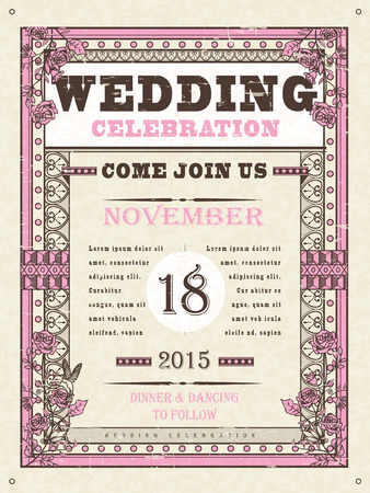 retro wedding celebration poster design with floral elementsのイラスト素材