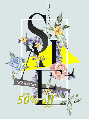 romantic sale poster template design with rosesのイラスト素材