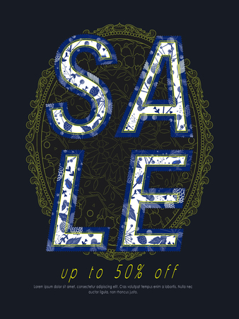 retro sale poster template design with floral elementsのイラスト素材