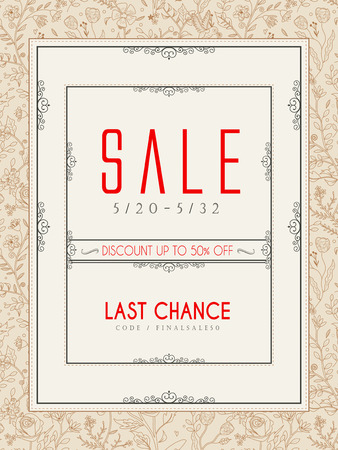 classic sale poster template design with floral patternのイラスト素材