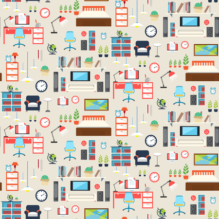 Seamless pattern of household furniture set in flat designのイラスト素材