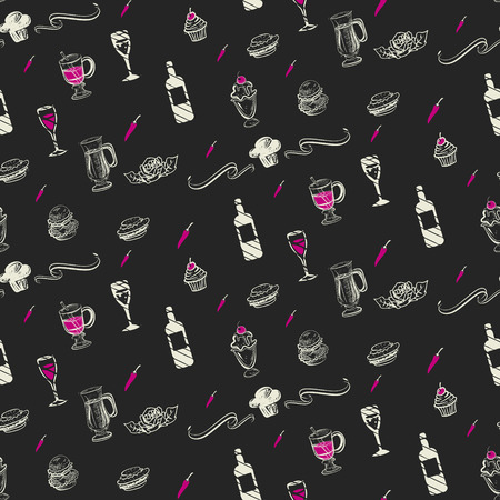 Seamless pattern of party elements over black backgroundのイラスト素材