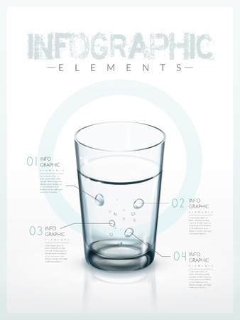 infographic template design with a glass of clean water. 3D illustrationのイラスト素材