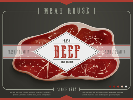 meat house poster template design with beef. 3D illustrationのイラスト素材
