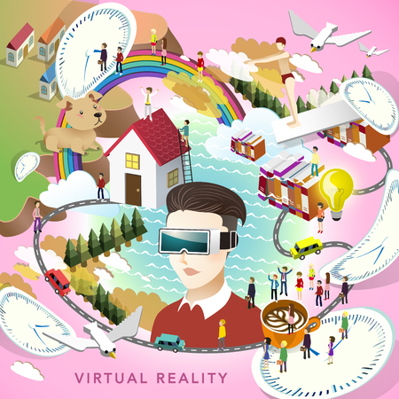 flat 3d isometric design - virtual reality conceptのイラスト素材