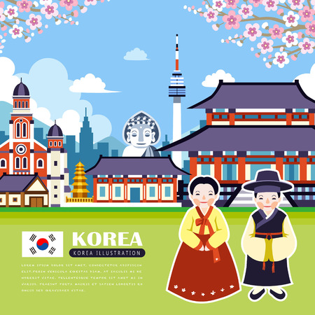 adorable Korea travel poster design with attractionsのイラスト素材