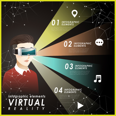Virtual reality flat design with a man wearing headsetのイラスト素材