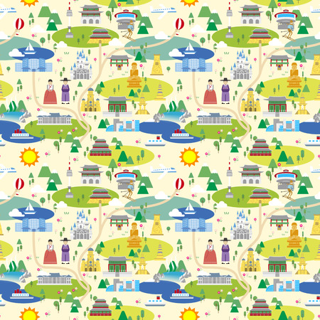South Korea travel map seamless pattern designのイラスト素材