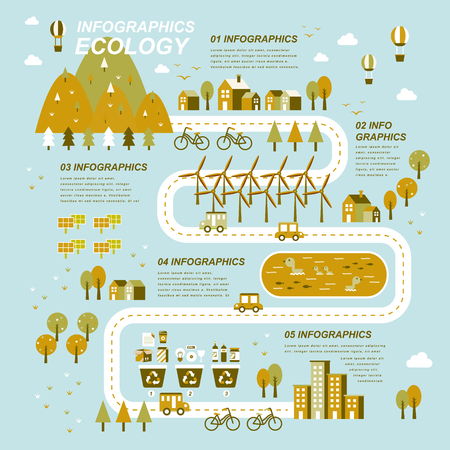Lovely ecology flat design with eco-friendly town sceneryのイラスト素材