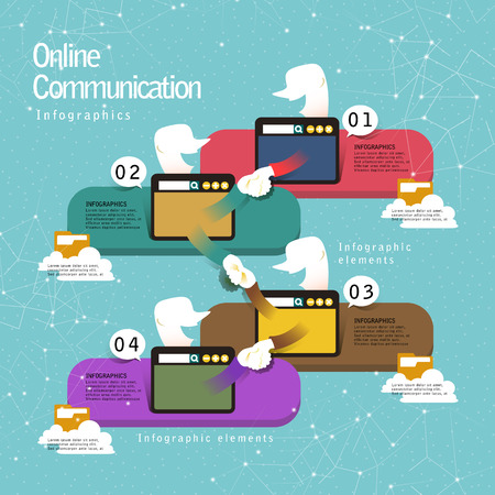 Online communication flat design with people collaborate through internetのイラスト素材