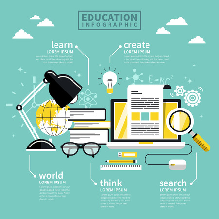 Education concept flat design with laptop and stationeryのイラスト素材