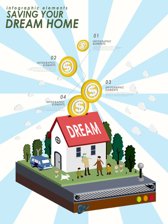 Saving your dream home with lovely house in 3d isometric flat styleのイラスト素材