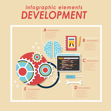 Web development concept flat design with webpage and cogwheel elementのイラスト素材
