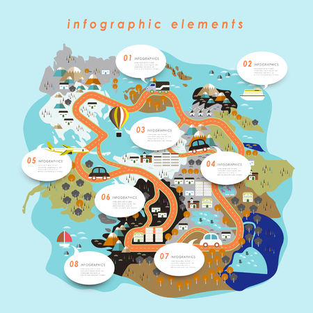 Colorful ecology flat design with adorable mapのイラスト素材