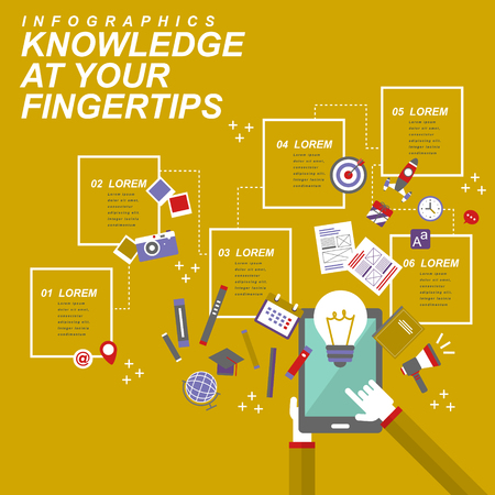 Knowledge at your fingertips flat design with devices and appsのイラスト素材