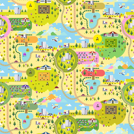 Ecology nature scenery seamless pattern design in flat styleのイラスト素材