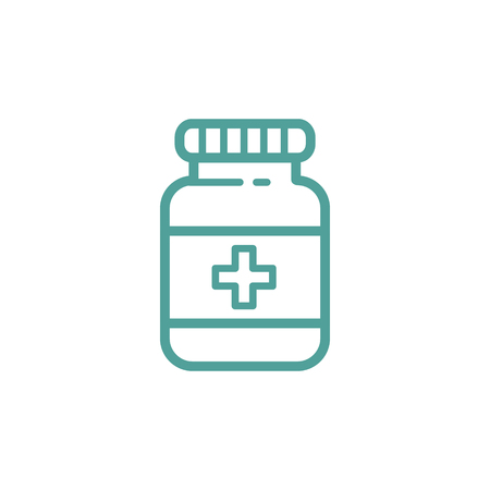 tablet bottle thin line icon in turquoise colorのイラスト素材