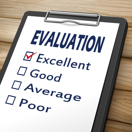 evaluation clipboard 3D image with check boxes marked for excellent, good, average and poorのイラスト素材