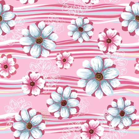 Floral seamless pattern, elegant flower design over pink backgroundのイラスト素材