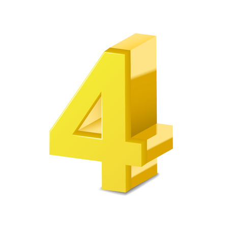3D image shiny yellow number 4 isolated on white backgroundのイラスト素材