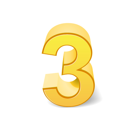 3D image shiny yellow number 3 isolated on white backgroundのイラスト素材