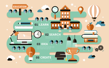 Education infographic design, lovely school and stationery elementsのイラスト素材
