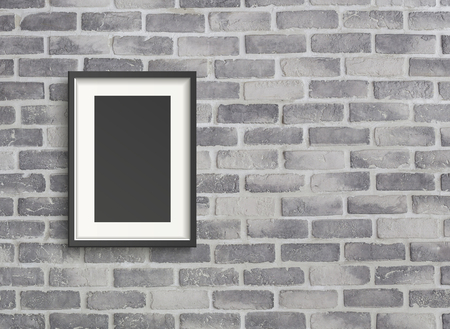 3D illustration of blank frame isolated on old grey brick wallの写真素材
