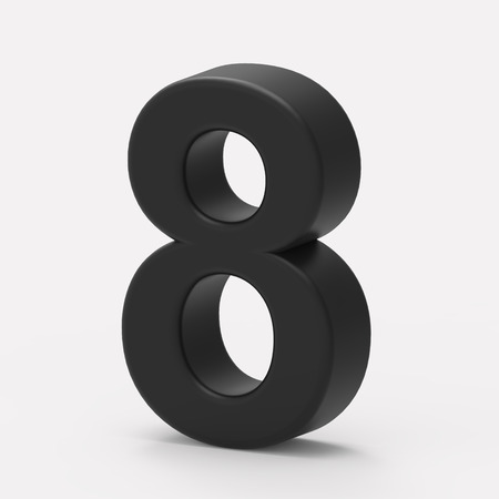 3d right leaning black number 8, 3D rendering graphic isolated white backgroundの写真素材