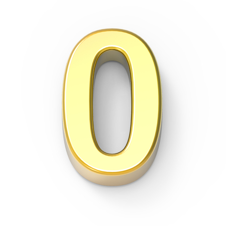 3d Matte gold number 0, 3D rendering graphic isolated white backgroundの写真素材