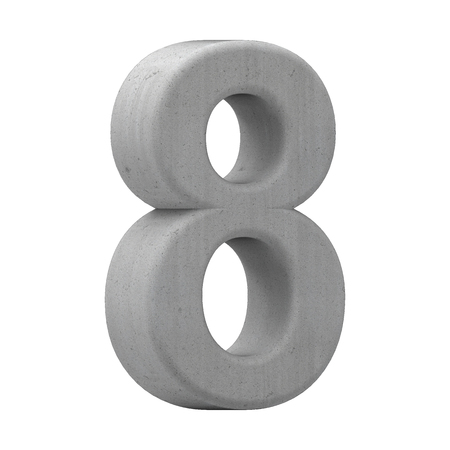 left leaning 3d gray concrete number 8, 3D rendering graphic isolated on white backgroundの写真素材