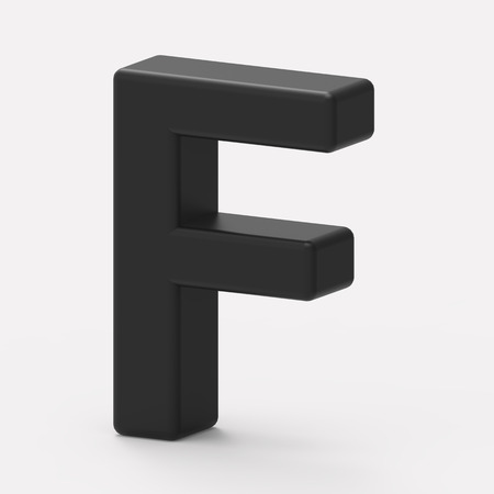 3d right leaning black letter F, 3D rendering graphic isolated white backgroundの写真素材