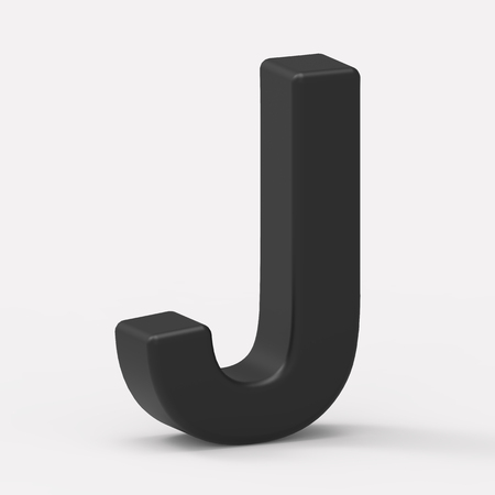 3d left leaning black letter J, 3D rendering graphic isolated white backgroundの写真素材