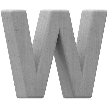 left leaning 3d gray concrete letter W, 3D rendering graphic isolated on white backgroundの写真素材