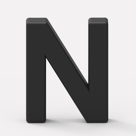 3d black letter N, 3D rendering graphic isolated white backgroundの写真素材