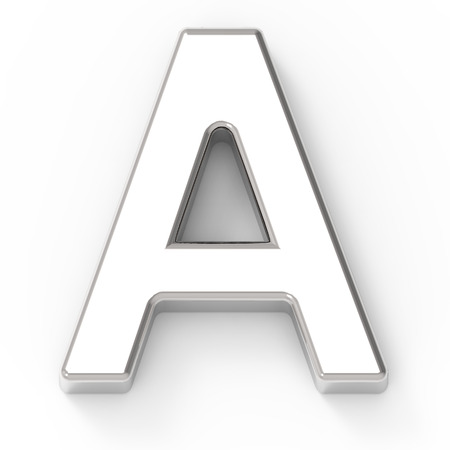 3d silver letter A, 3D rendering graphic isolated white backgroundの写真素材