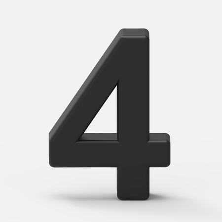 3d black number 4, 3D rendering graphic isolated white backgroundの写真素材