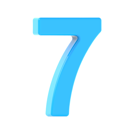3d left leaning light blue number 7, 3D rendering graphic isolated white backgroundの写真素材