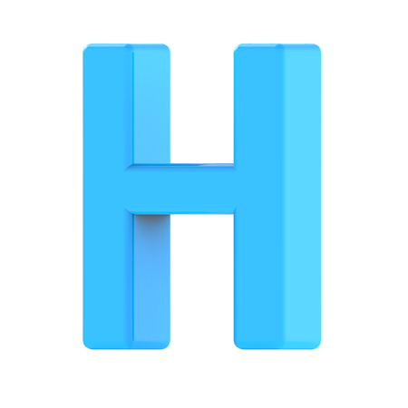 3d right leaning light blue letter H, 3D rendering graphic isolated white backgroundの写真素材